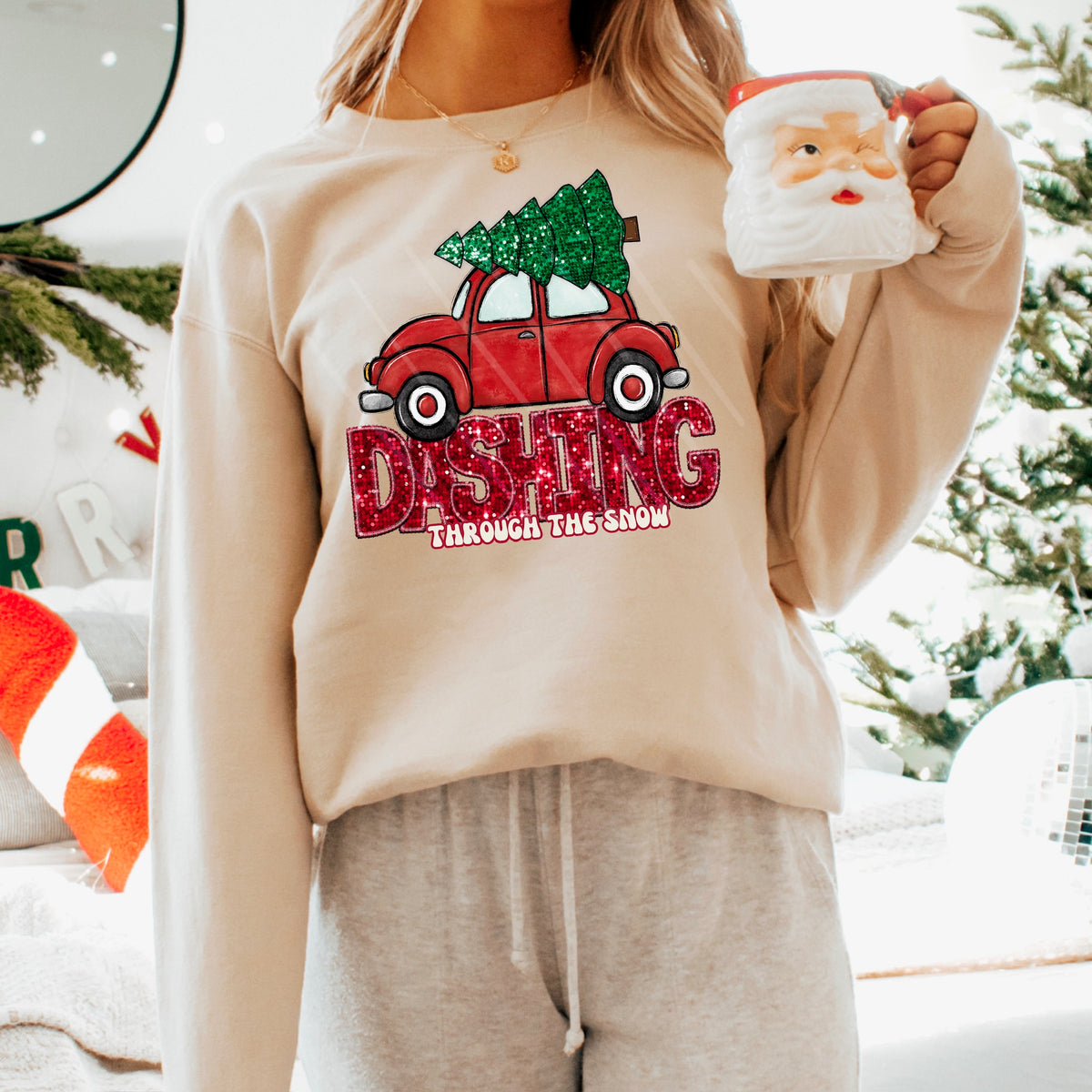 Dashing through the snow red truck and tree 111647 DTF transfer