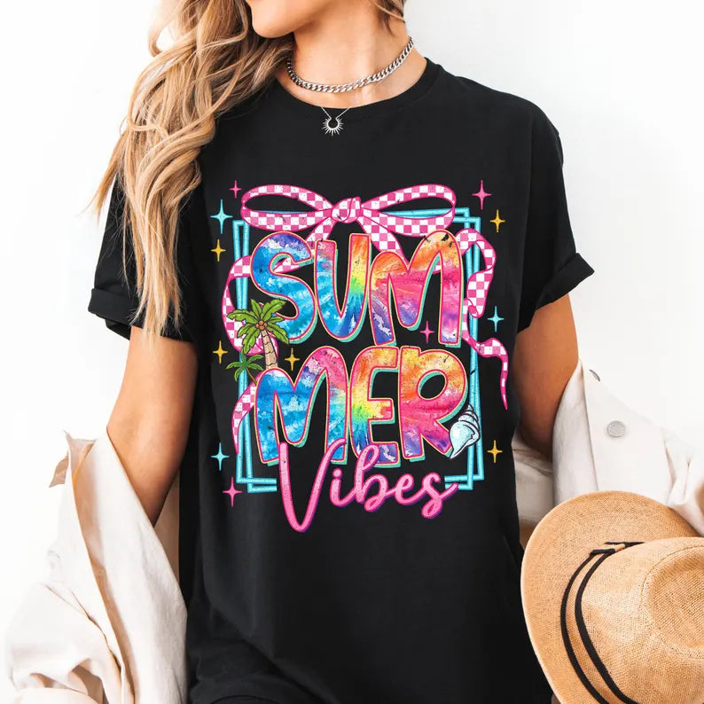 Summer vibes tie dye font 94745 DTF transfer