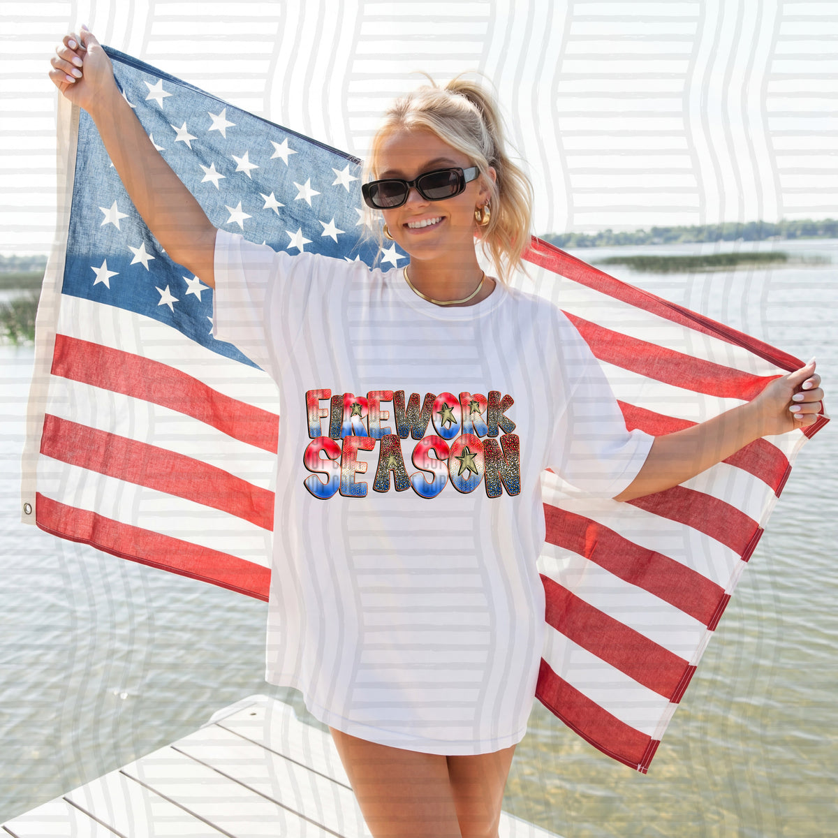 firework season patriotic red white blue gold (caplinger) DTF Transfer