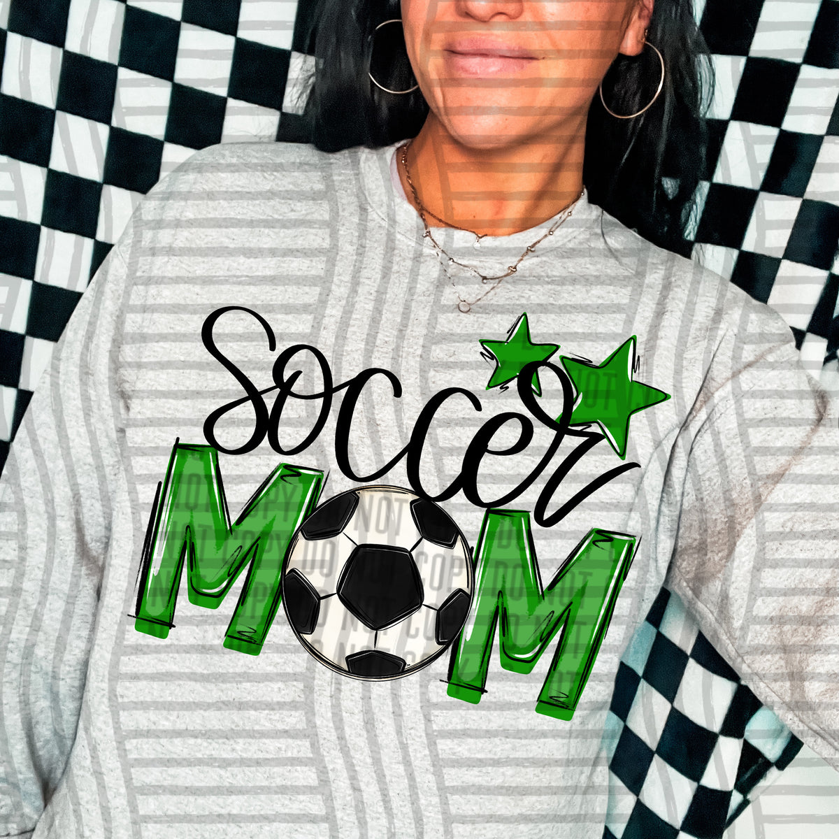 soccer mom grey green stars (caplinger) DTF transfer