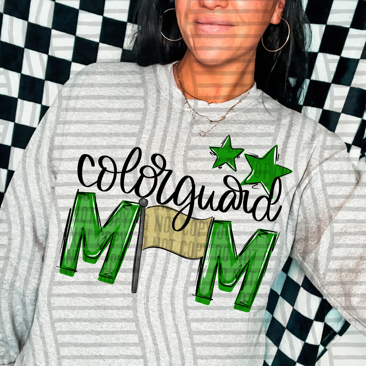 color guard mom gray green stars (Caplinger) DTF transfer