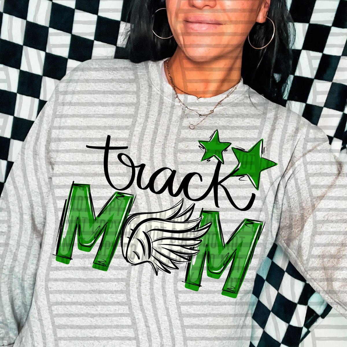 track mom grey green stars (caplinger) DTF transfer