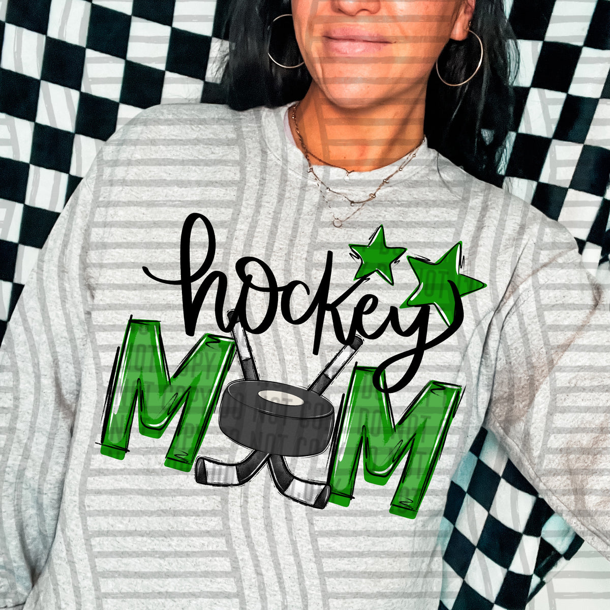 hockey mom gray green stars (Caplinger) DTF transfer
