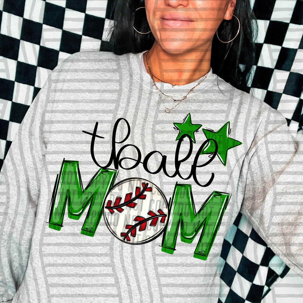 tball mom grey green stars (caplinger) DTF transfer