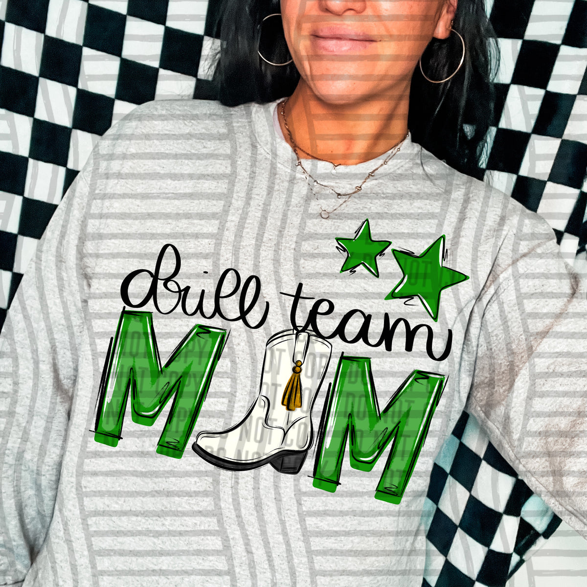 drill team mom gray green stars (Caplinger) DTF transfer