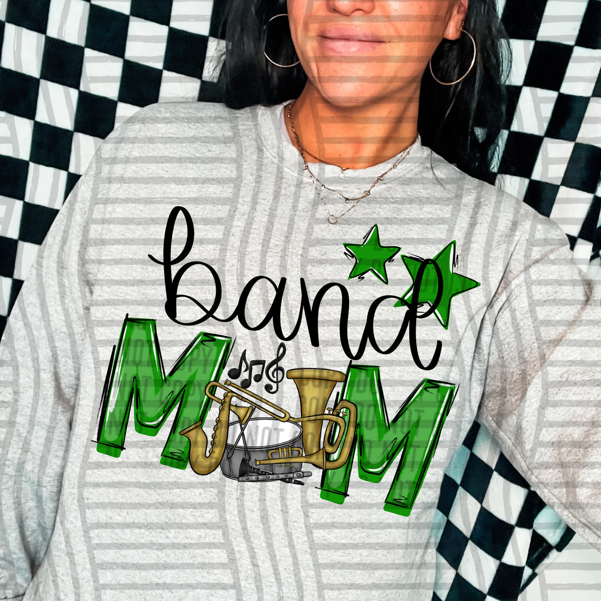 band mom gray green stars (Caplinger) DTF transfer