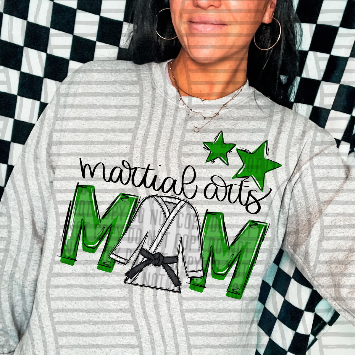 martial arts mom gray green stars (Caplinger) DTF transfer