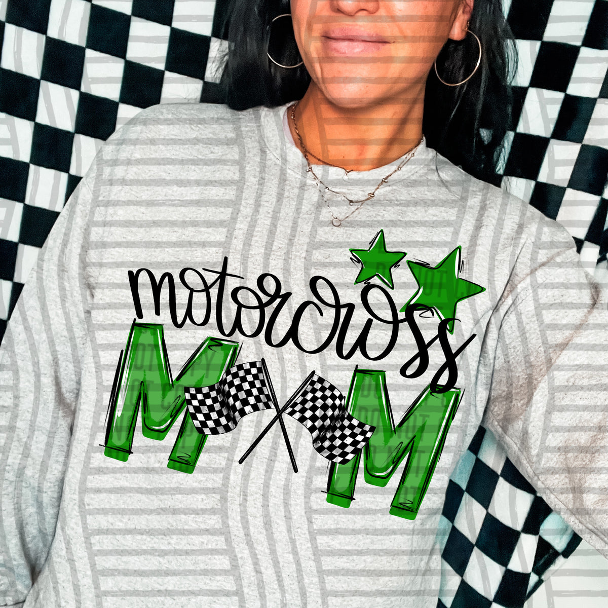 motorcross mom grey green stars (caplinger) DTF transfer