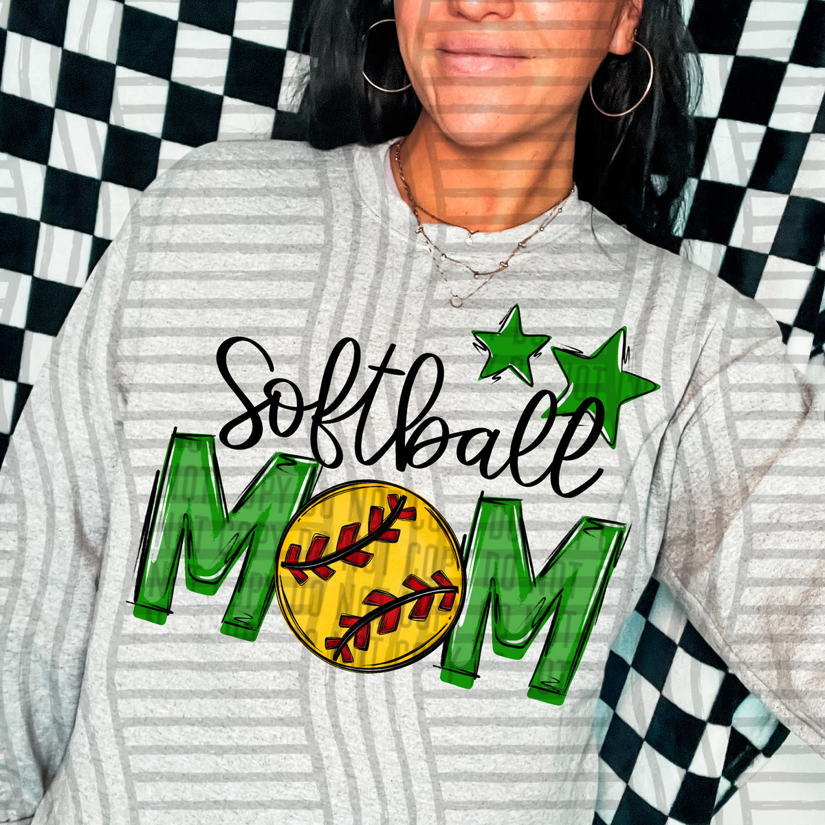 softball mom gray green stars (Caplinger) DTF transfer
