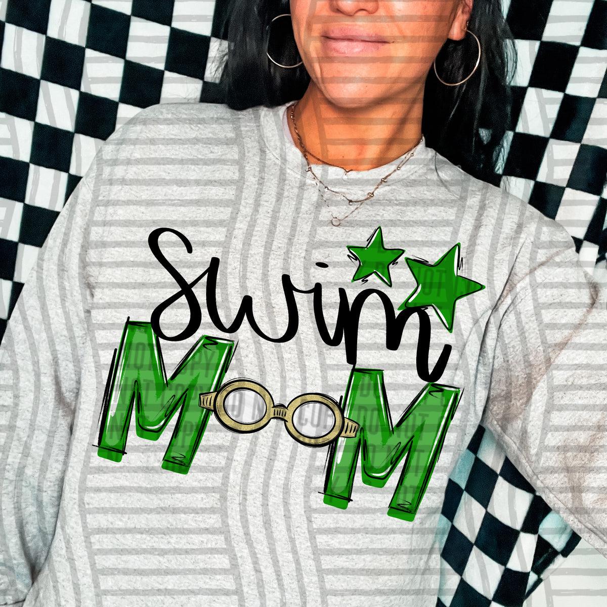 swim mom grey green stars (caplinger) DTF transfer