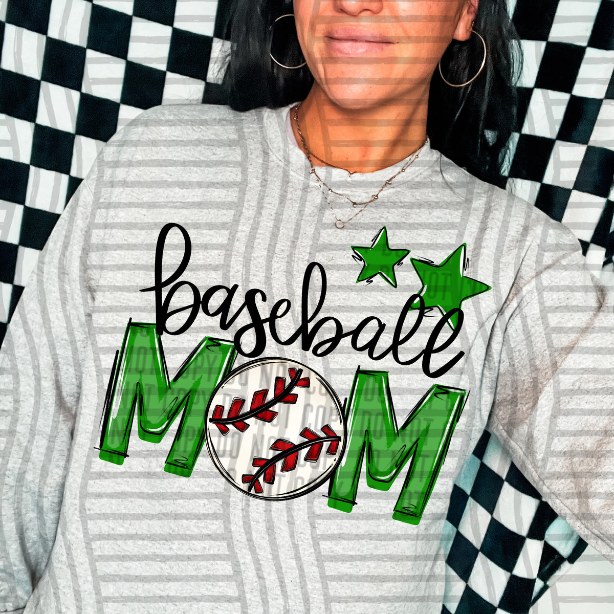 baseball mom green stars (Caplinger) DTF transfer