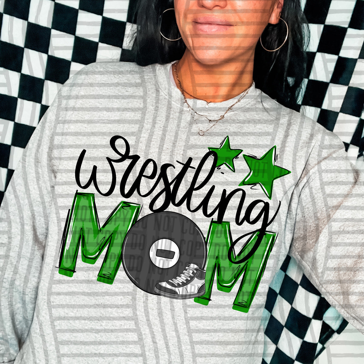 wrestling mom gray green stars (Caplinger) DTF transfer