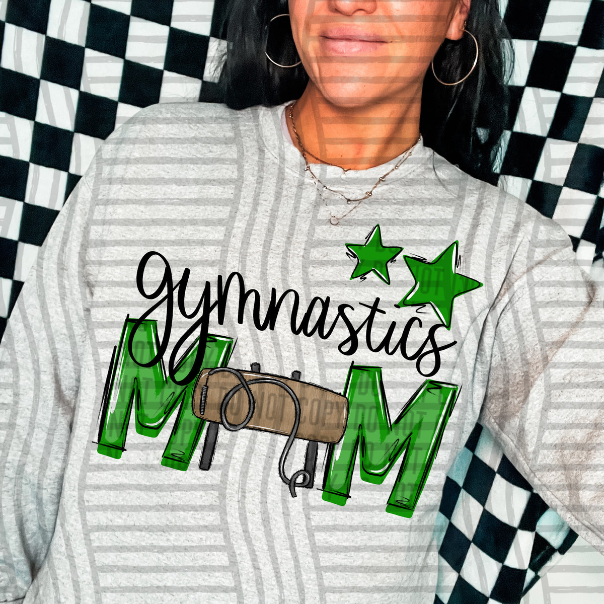 gymnastics mom gray green stars (Caplinger) DTF transfer