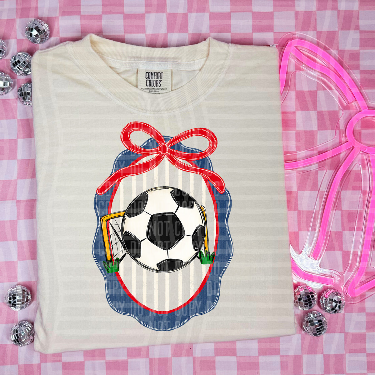 Soccer oval frame RED bow (Caplinger) DTF Transfer