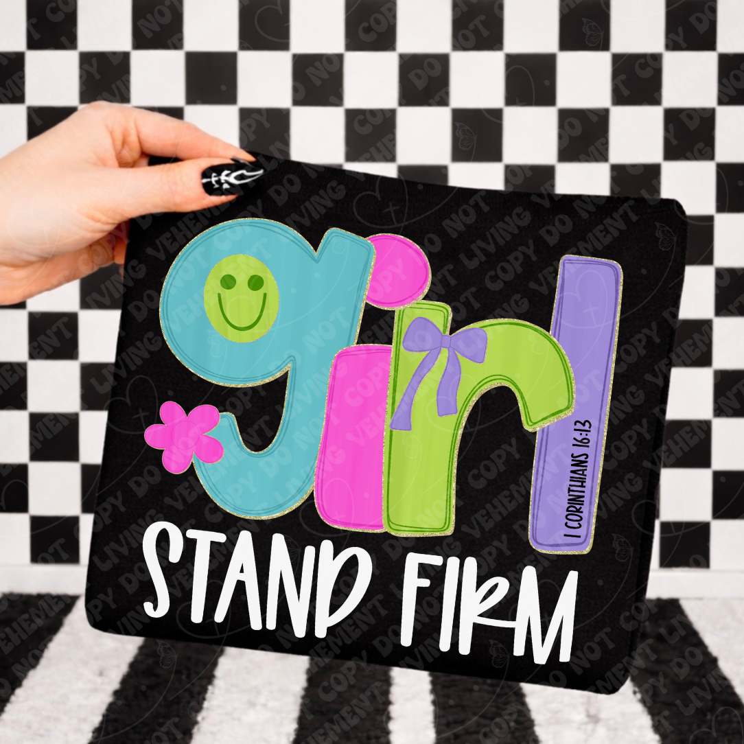Stand firm girl happy face WHITE (Vehement) DTF Transfer