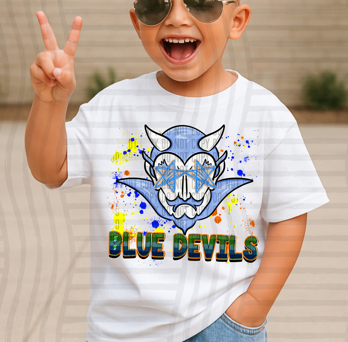 devils paint splatter boy blue green and yellow (Caplinger) DTF Transfer