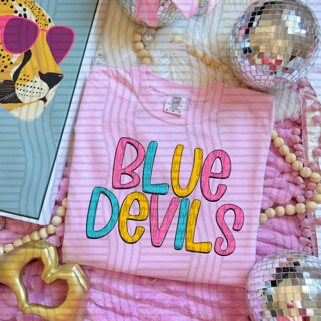 blue yellow and pink blue devils stacked (Caplinger) DTF Transfer