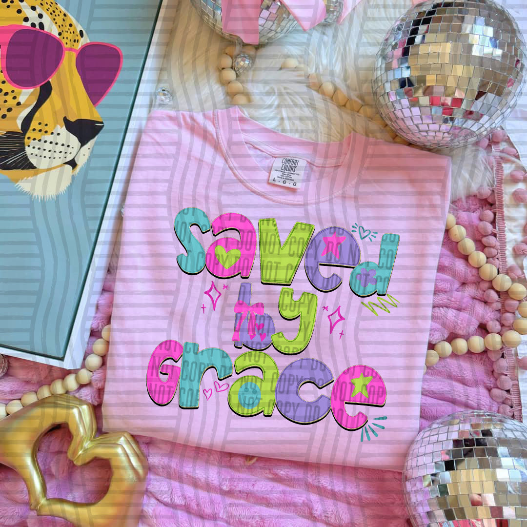 Saved by grace (teal,pink,green) (Caplinger) DTF Transfer