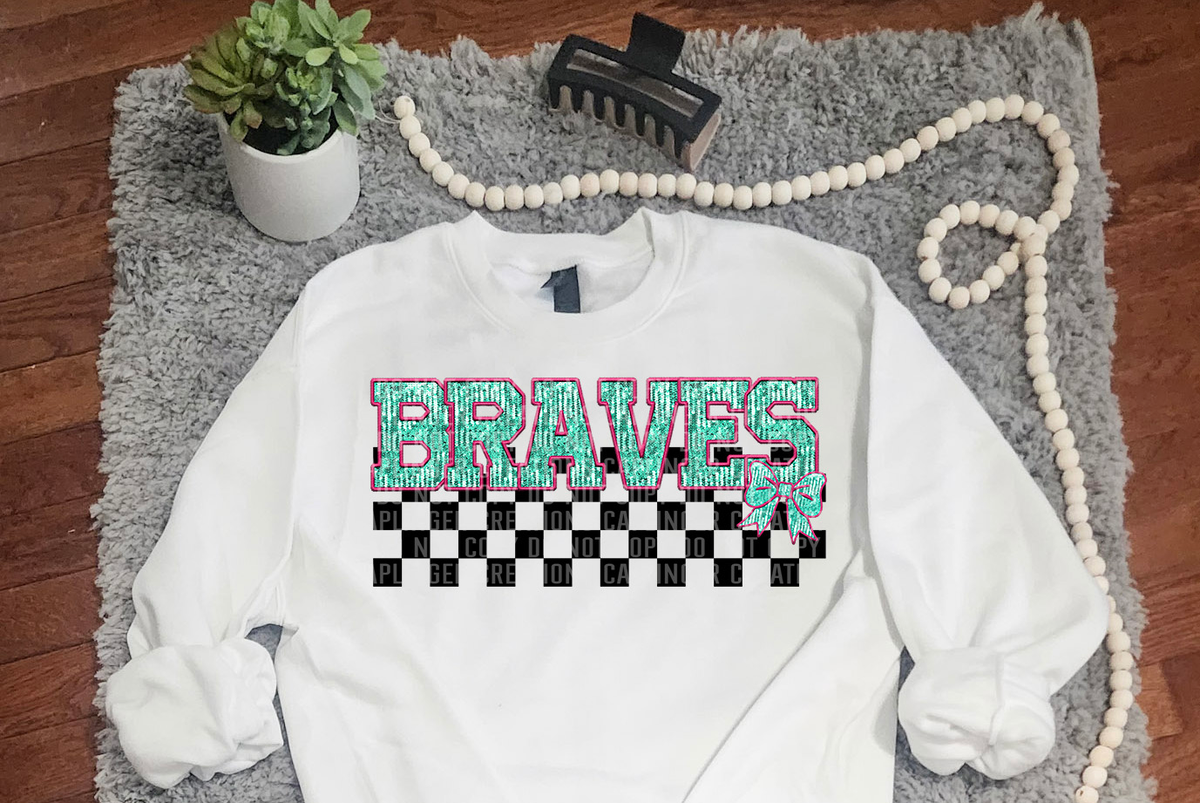 Turquoise And Pink Faux Embroidery Braves 74066 DTF Transfer