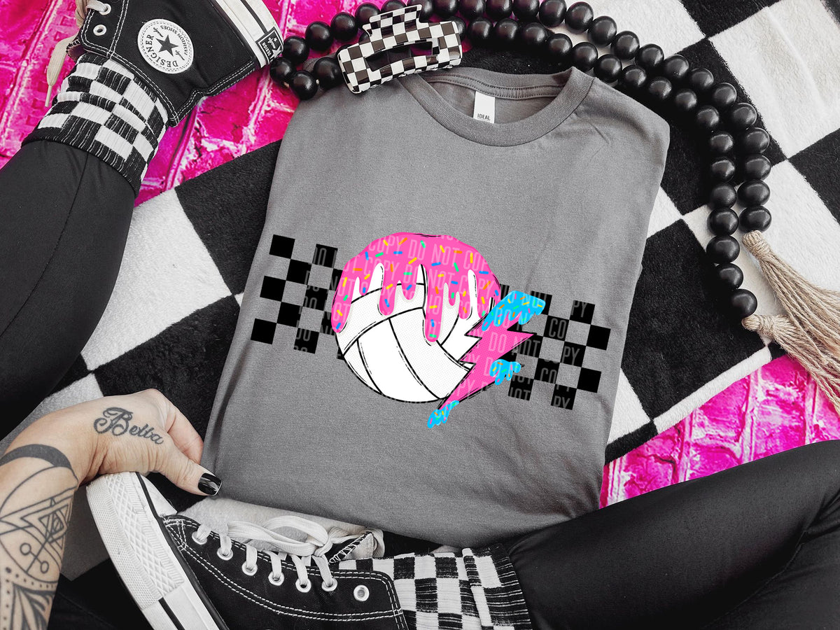 Volleyball checkered drip pink lightning bolt (Caplinger) DTF transfer