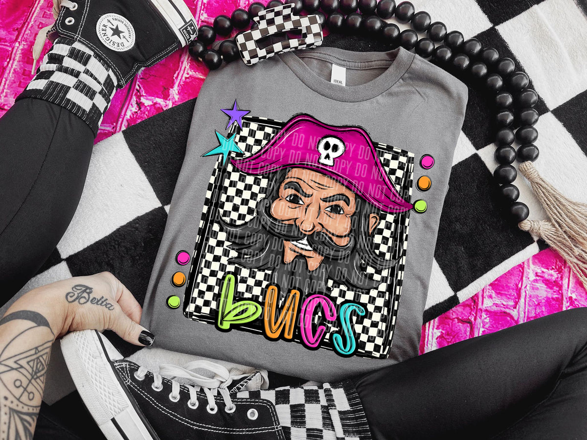 Checkered Preppy Bright Bucs Pink Hat (Caplinger) DTF transfer