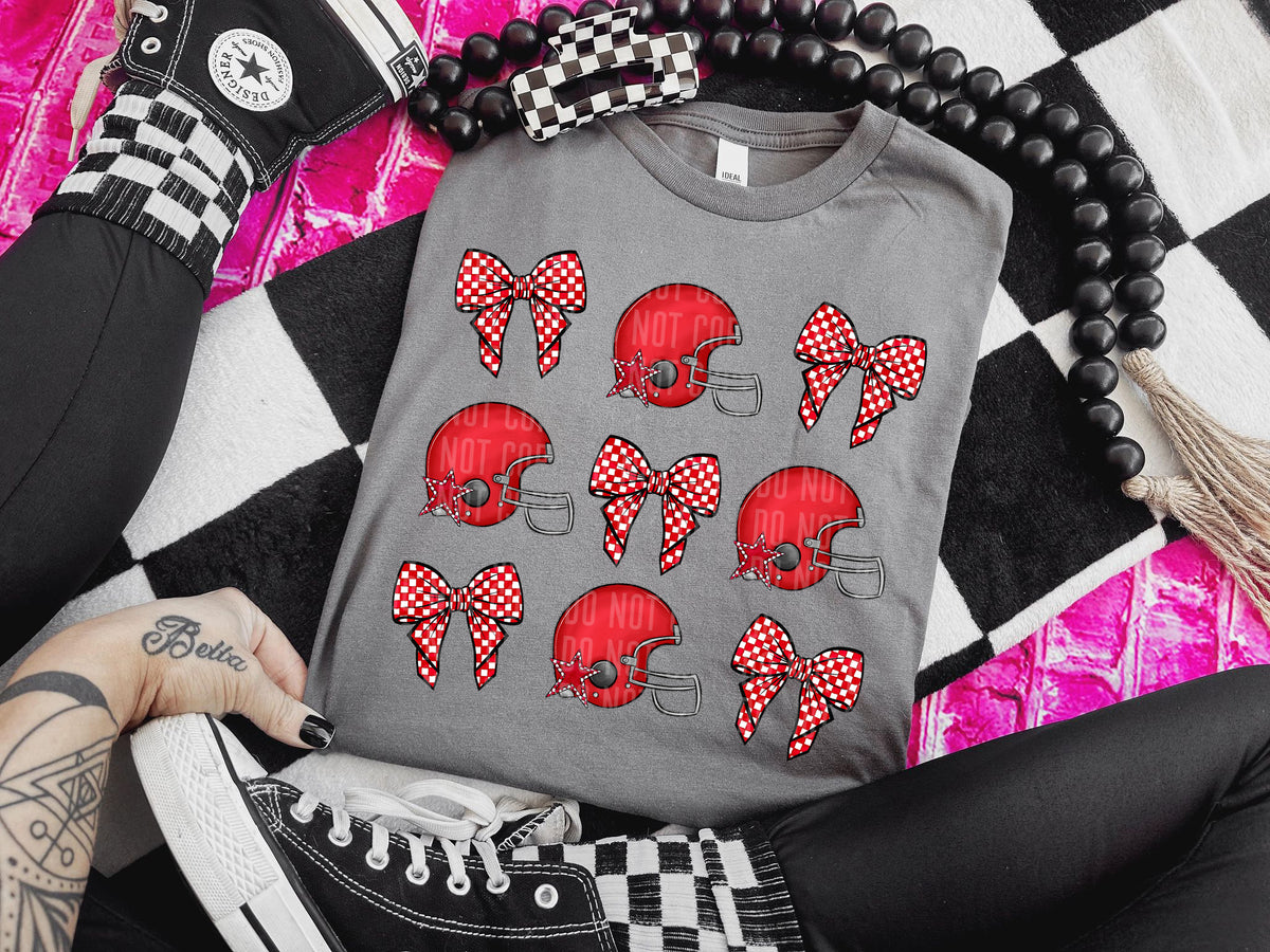 Red Helmet and Bow Collage (Caplinger) DTF transfer