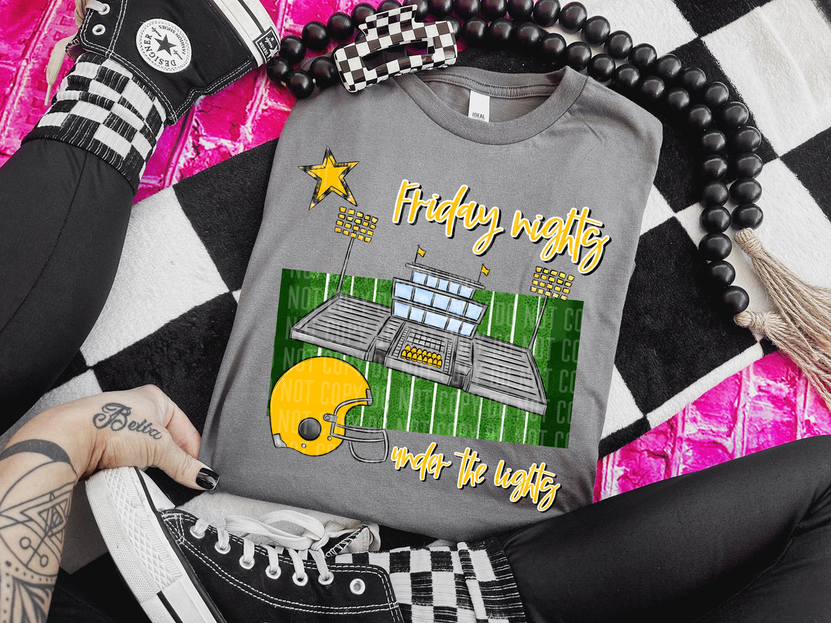 Friday nights under the lights football stadium YELLOW (Caplinger) DTF transfer