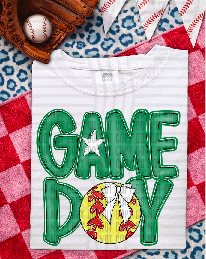 green game day baseball white bow (Caplinger) DTF Transfer