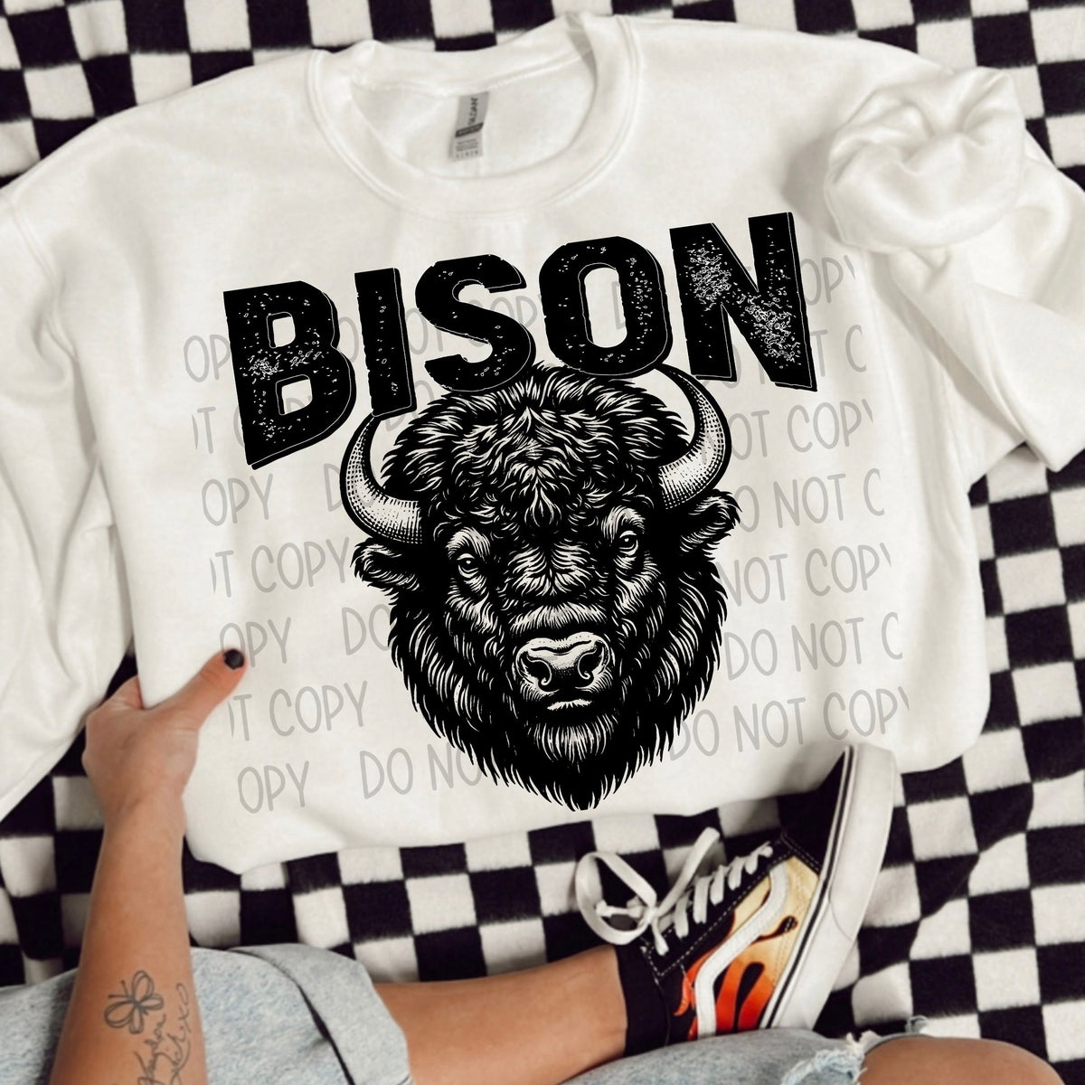 Bison black/white outline DTF transfer