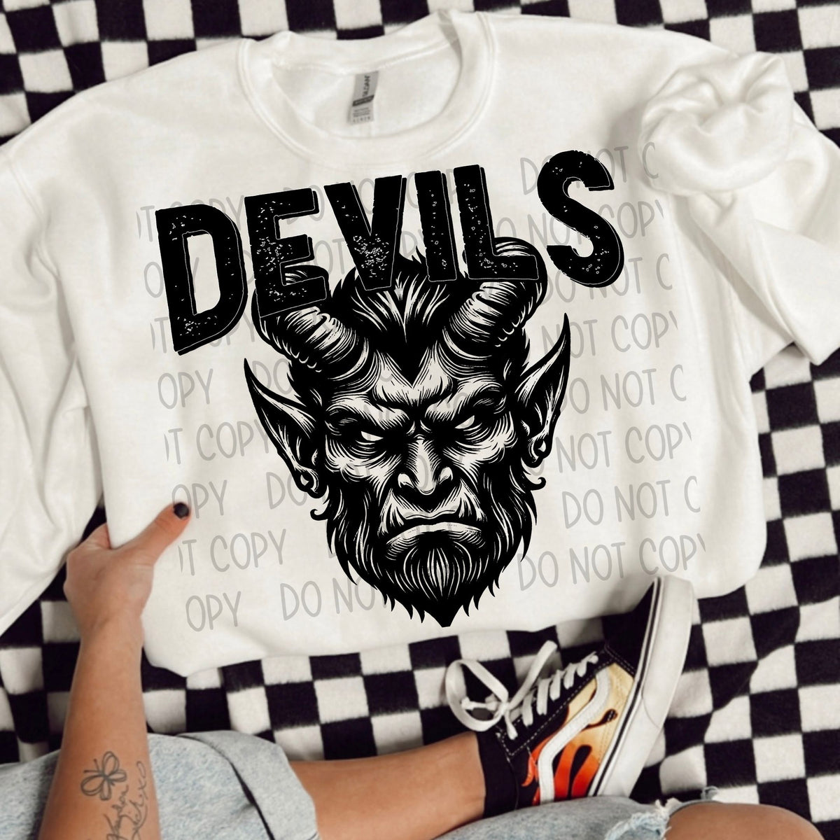 Devils black/white outline DTF transfer