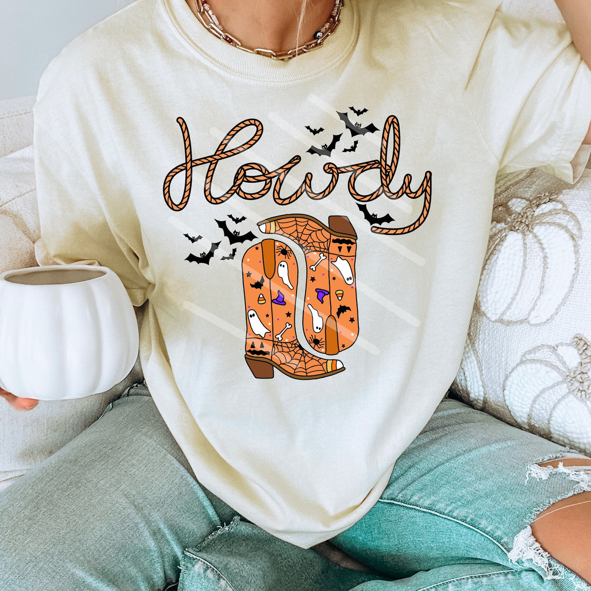 Howdy Spooky Cowboy Boots 114086 DTF Transfer