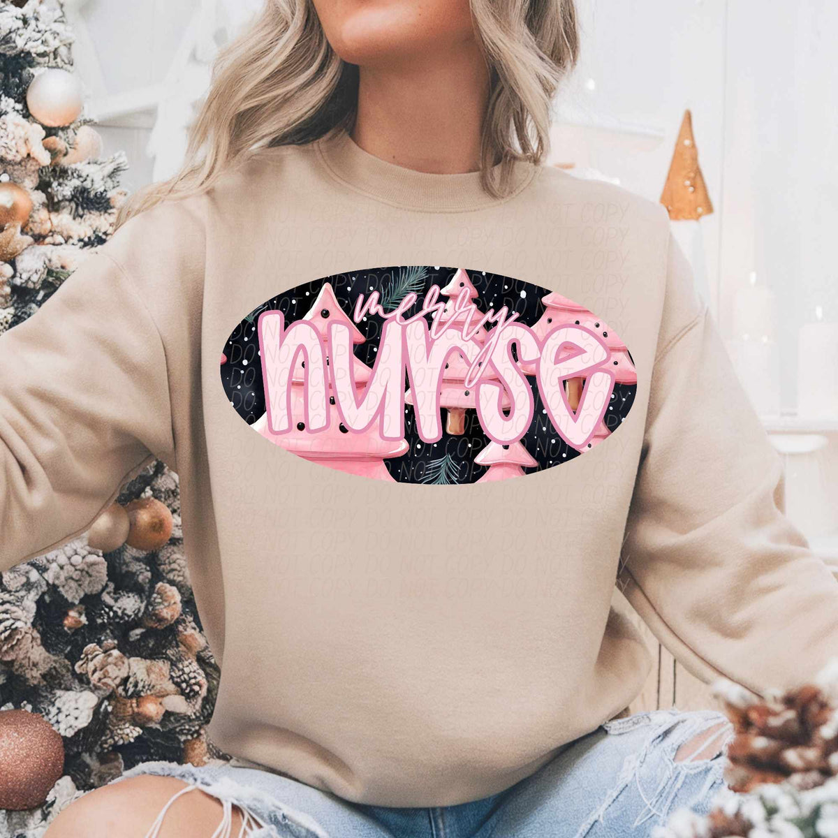 Merry nurse pink trees (CITY) 62306 DTF transfer