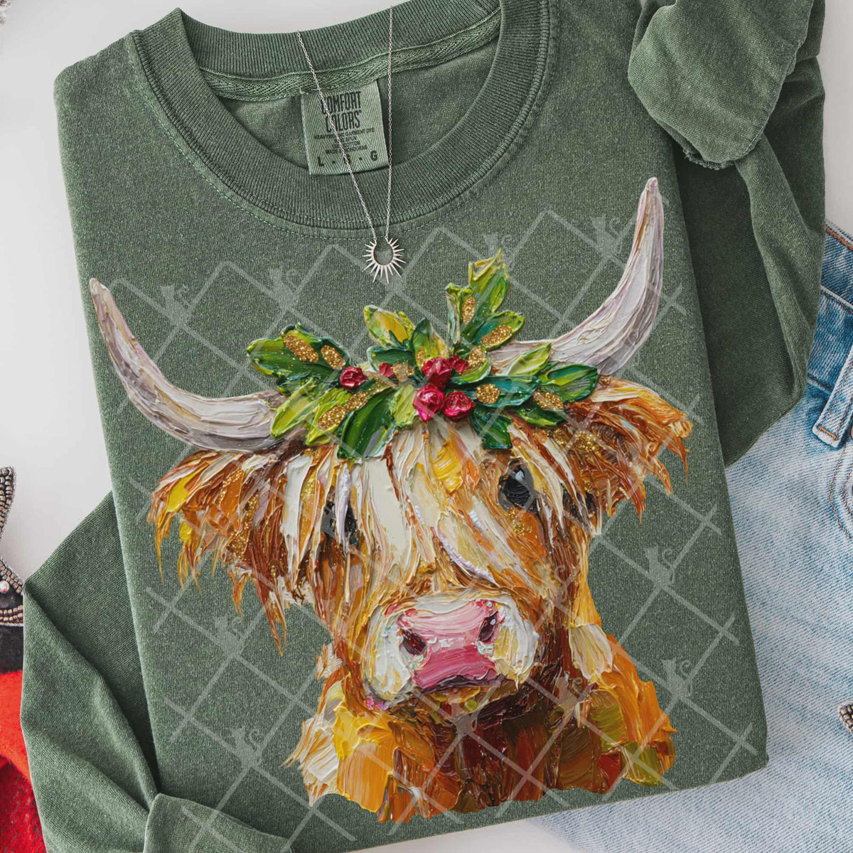 Faux Painted Christmas Cow (TTD) DTF Transfer