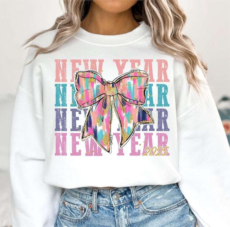 New Year stacked brushstroke bow 73806 DTF transfer