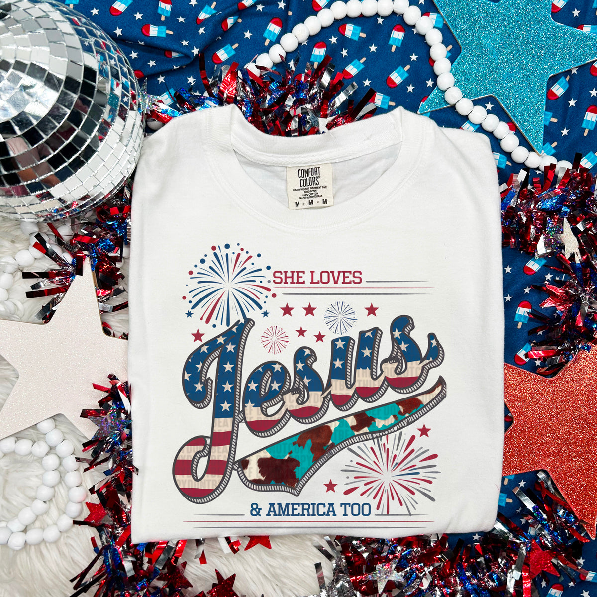 She loves Jesus & America too 97652 DTF transfer