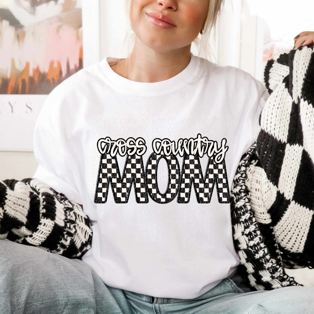 Cross country mom checkered city DTF transfer