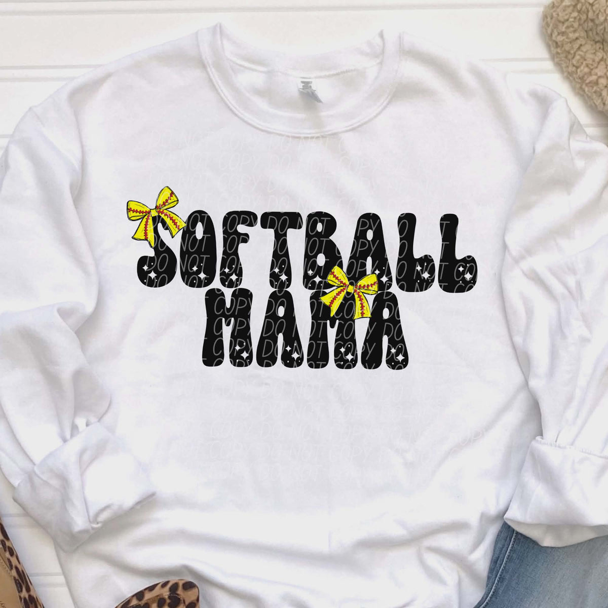 Softball Mama bows black words (city) DTF transfer