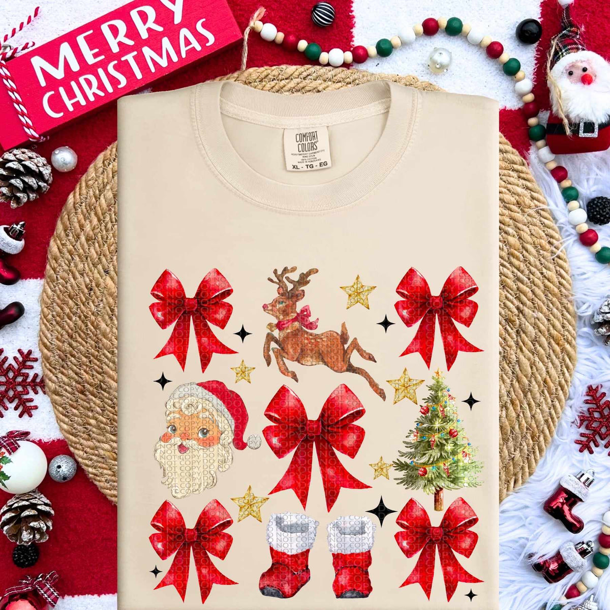 Santa and bows collage (HW) 60998 DTF transfer