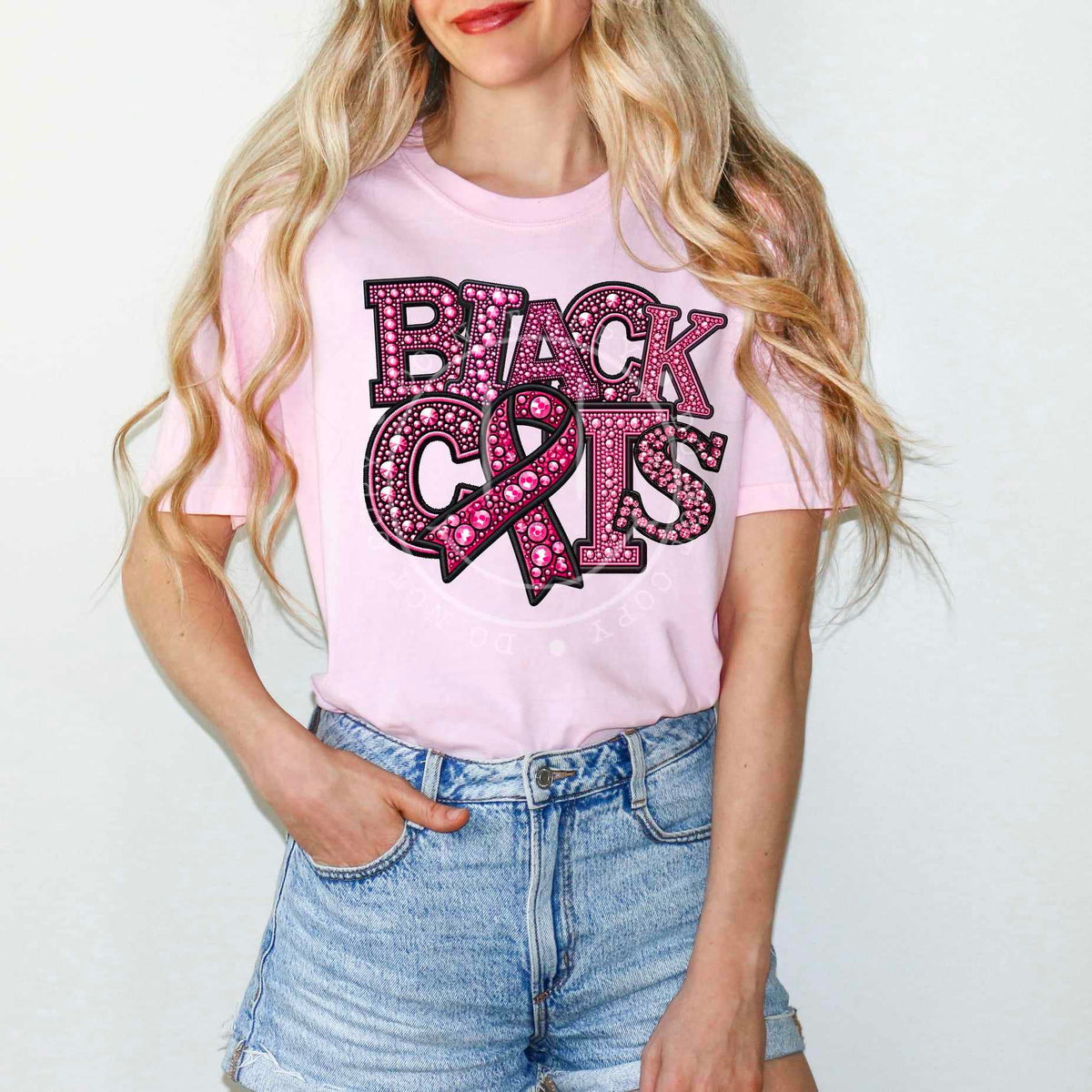 Black cats pink rhinestone 60609 DTF transfer