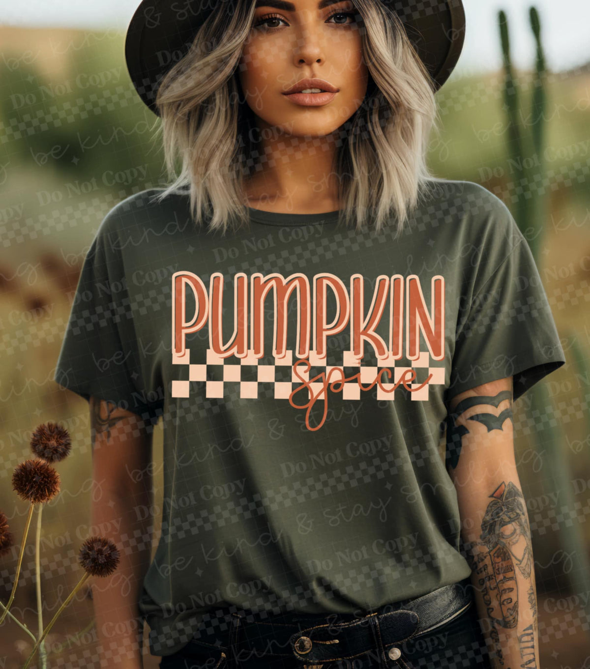 Pumpkin Spice with checker strip 111248 DTF transfer