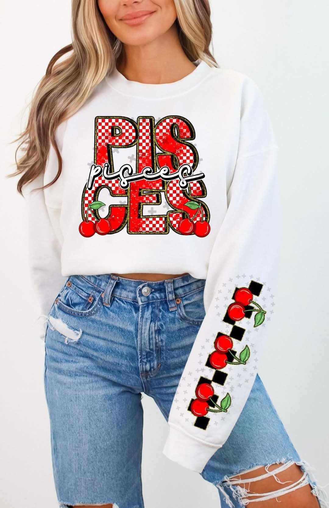 Pisces red font cherries FRONT (C’s) 82755 DTF transfer