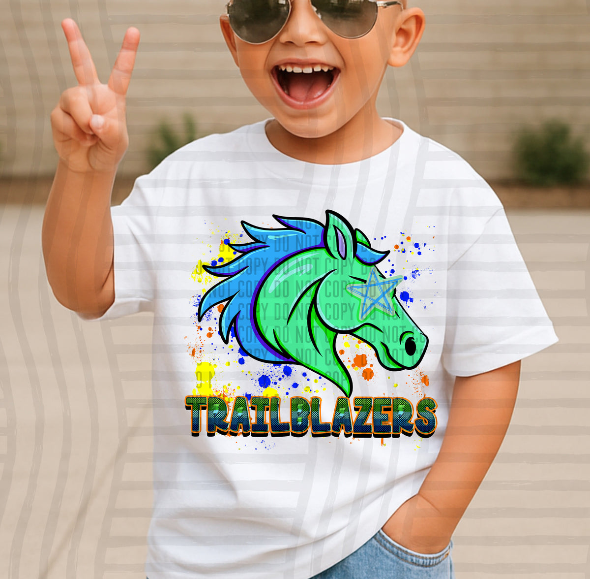 trailblazers paint splatter boy blue green and yellow (Caplinger) DTF Transfer