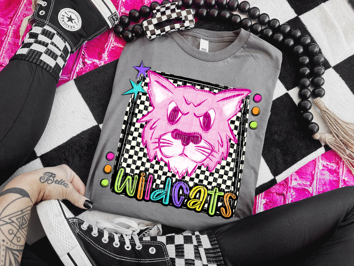 Checkered Preppy Bright Wildcats Pink (Caplinger) DTF transfer