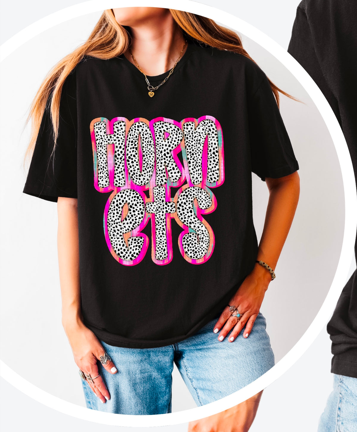 Hornets Dalmatian filled pink outline 90487 DTF transfer