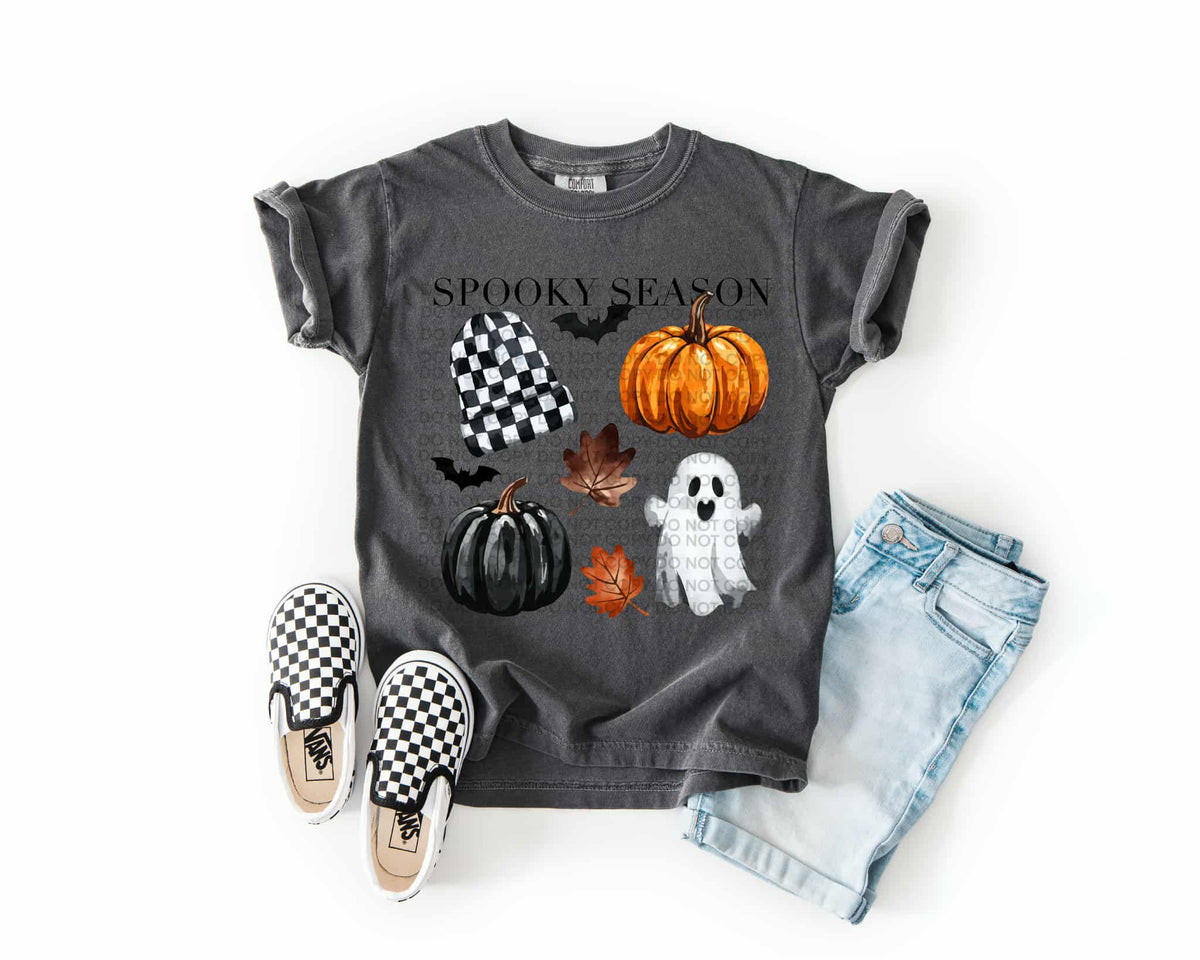 Spooky Season checker beanie ghost and pumpkin SCG DTF transfer