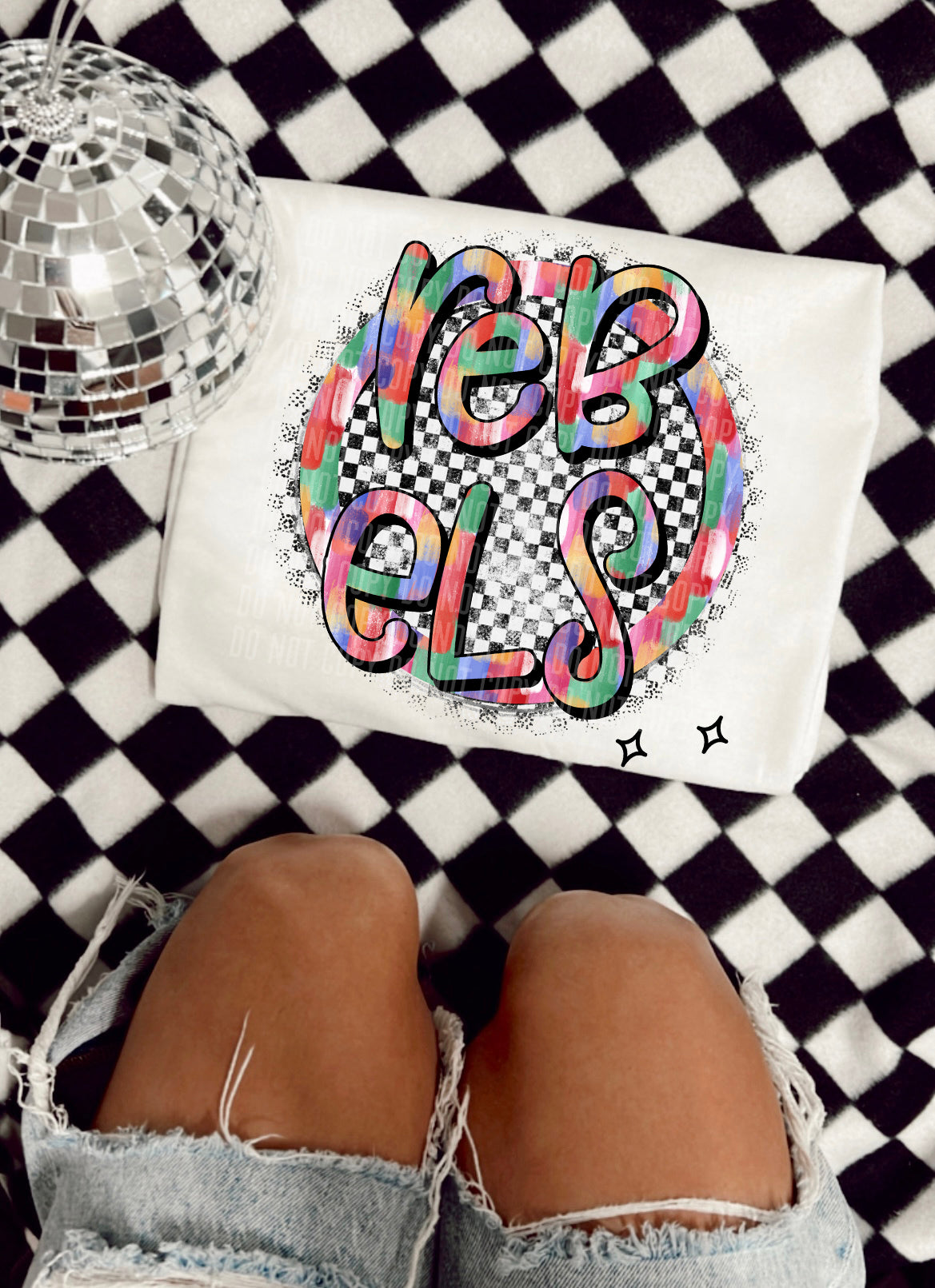 Rainbow and Checkered Mascot Font Rebels 30777 DTF transfers