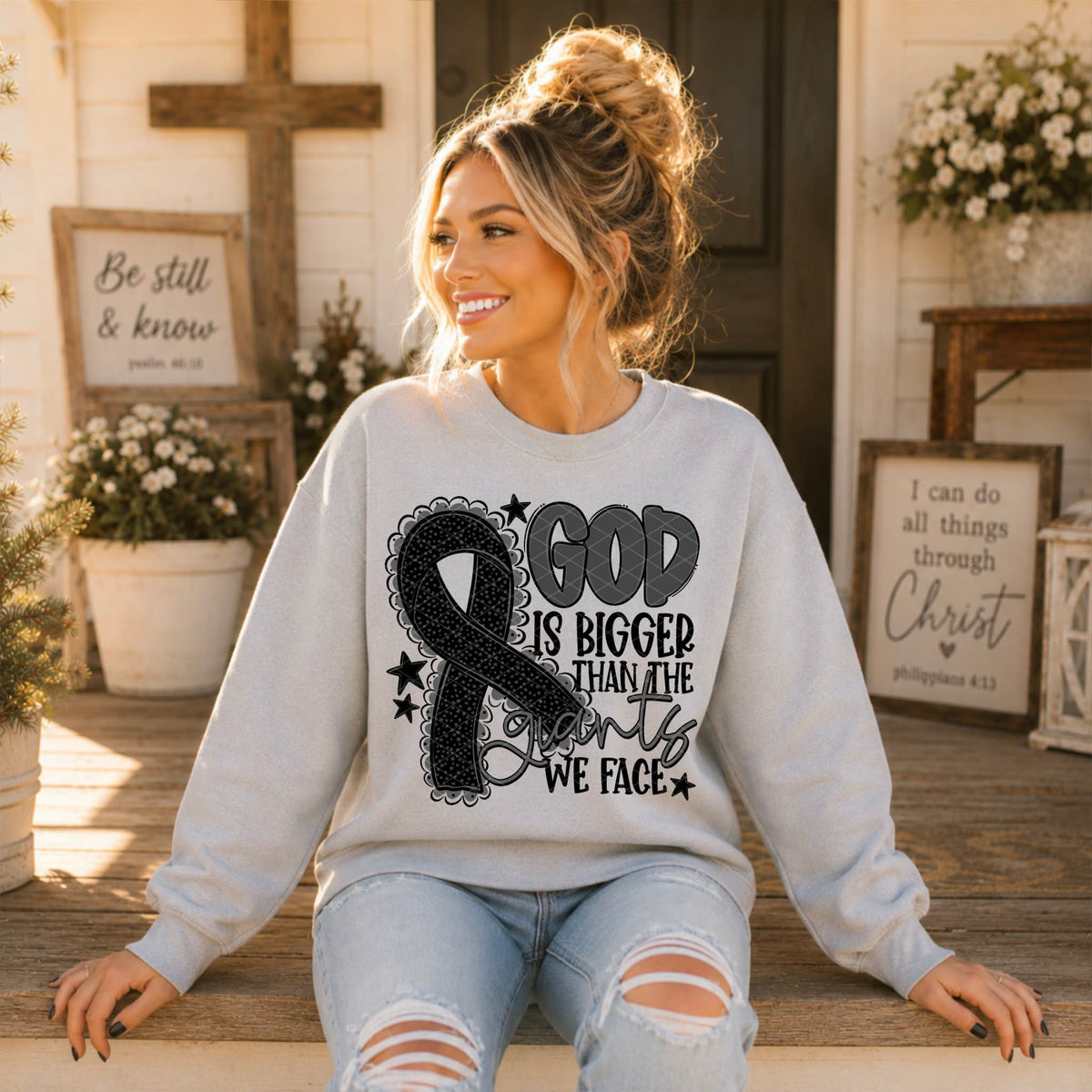 God is bigger than the giants we face BLACK ribbon (SDD) DTF Transfer