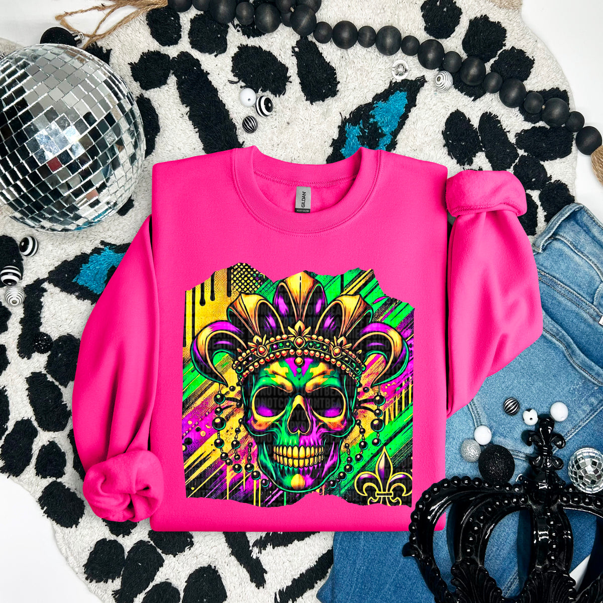 Mardi Gras skull 93797 DTF transfer