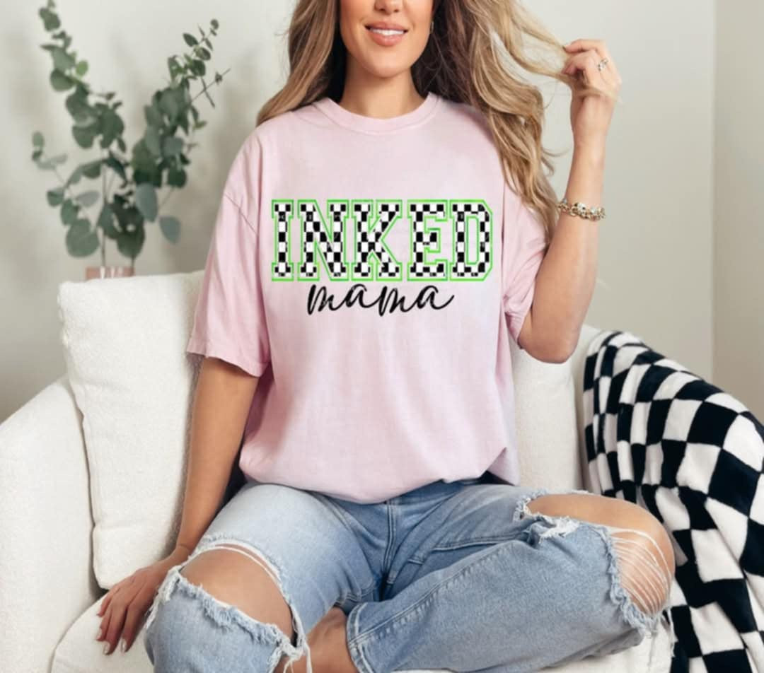 Inked mama checkered green outline (40E) 96883 DTF transfer