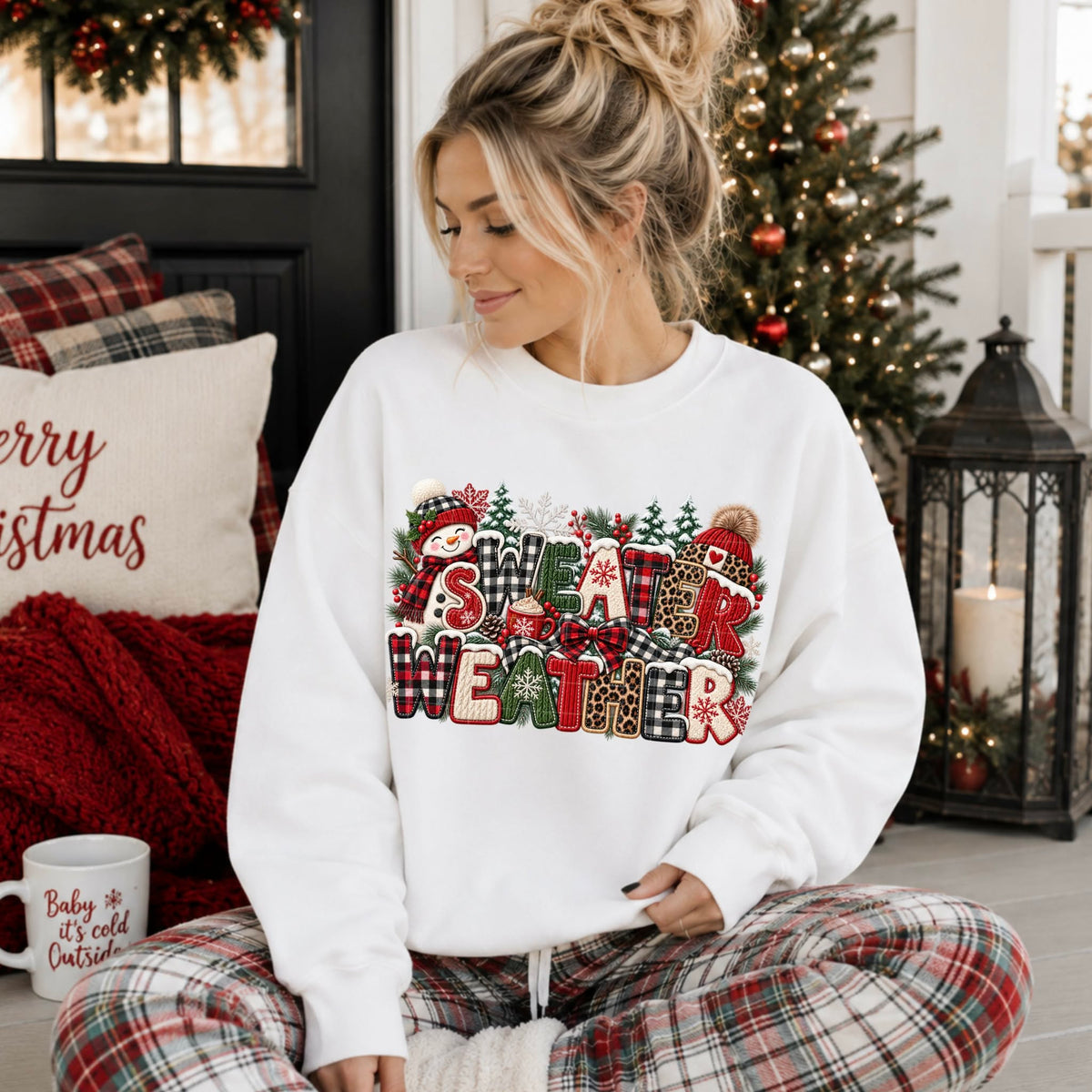 Sweater weather Christmas faux fabric (SDD) DTF transfer